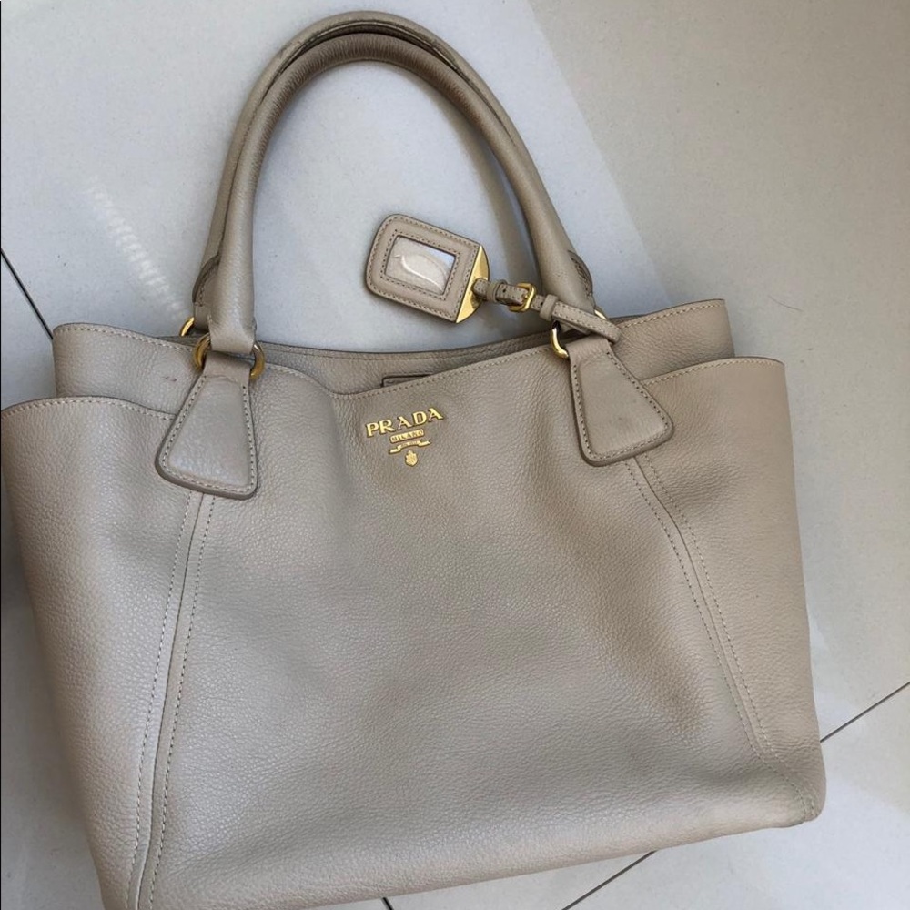 Prada Beige Leather Tote Bag with Gold Hardware - Picture 8 of 16